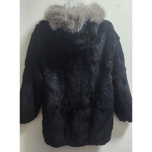 Woman's Dyed Black Sheared Mink Fur Parka Reversing to Black Leather M/L - Picture 5 of 16